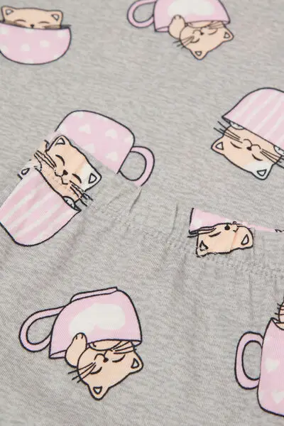 Pigiama Lungo Bimba Cotone Stampa Gattini Bambina Grigio miniatura 3