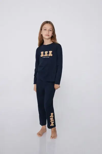 Pigiama Lungo Bimba Cotone Stampa Teddy Bambina Blu