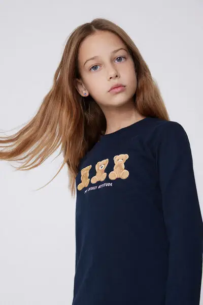 Pigiama Lungo Bimba Cotone Stampa Teddy Bambina Blu miniatura 3