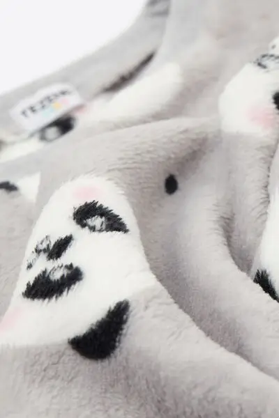 Pigiama Lungo Bimba Pile Leggero Stampa Panda Bambina Grigio miniatura 2