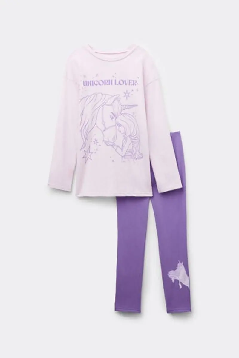 Pigiama Lungo Bimba Stampa Unicorn Academy Bambina Viola