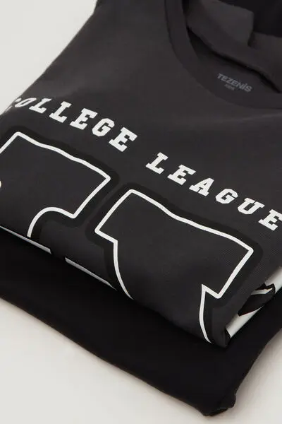 Pigiama Lungo Bimbo Cotone Pesante Stampa Baseball Bambino Nero miniatura 2