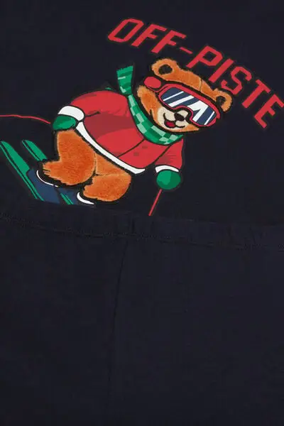 Pigiama Lungo Bimbo Cotone Stampa "Off piste" Bambino Blu miniatura 3