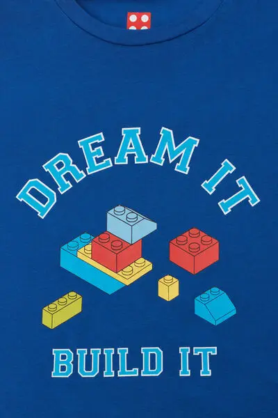 Pigiama Lungo Bimbo in Cotone Stampa Lego Bambino Blu miniatura 2