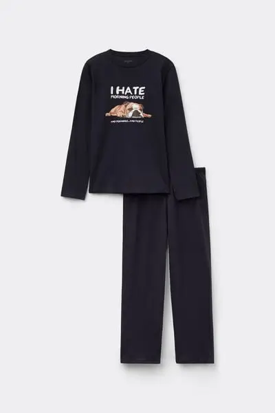 Pigiama Lungo Cotone Bimbo "Morning People" Bambino Blu