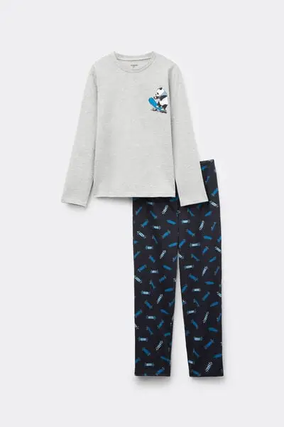 Pigiama Lungo Cotone Bimbo Stampa Panda Bambino Stampa