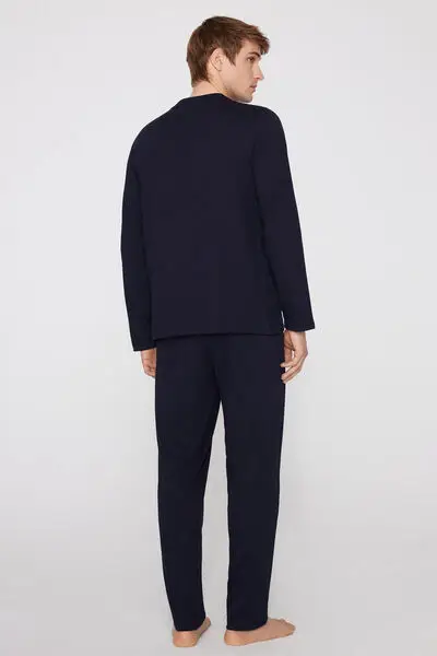 Pigiama Lungo Cotone Stampa Avocado Uomo Blu miniatura 2