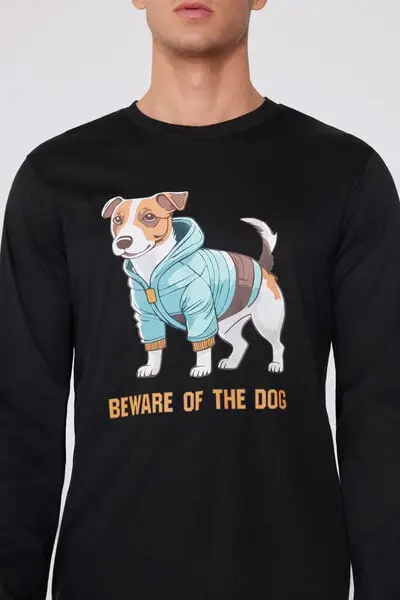 Pigiama Lungo Cotone Stampa Jack Russel Uomo Nero miniatura 3