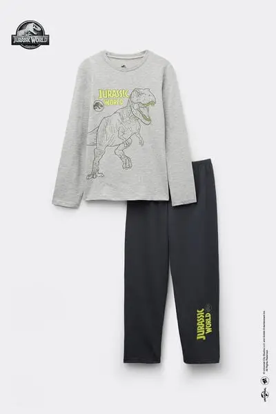 Pigiama Lungo Cotone Stampa Jurassic World Bambino Grigio