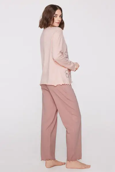 Pigiama Lungo in Cotone Stampa Cane Donna Rosa miniatura 2