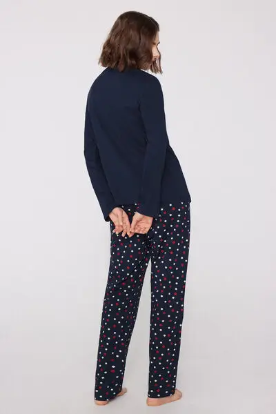 Pigiama Lungo in Cotone Stampa Coccinelle Donna Blu miniatura 2