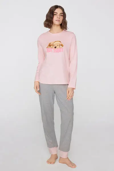 Pigiama Lungo in Cotone Stampa "Not Today" Donna Rosa miniatura 3