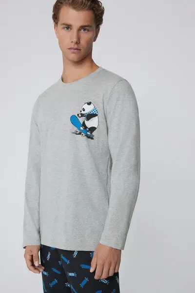 Pigiama Lungo in Cotone Stampa Panda Uomo Stampa miniatura 3