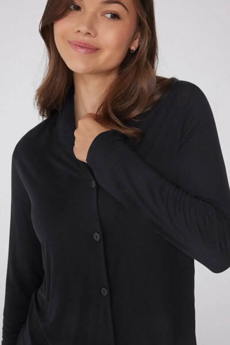 Tezenis Pigiama Lungo in Viscosa Aperto Donna Nero Taglia L miniatura 2