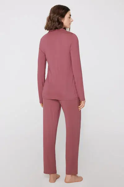 Pigiama Lungo in Viscosa Aperto Donna Rosa miniatura 2