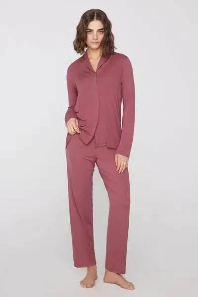 Pigiama Lungo in Viscosa Aperto Donna Rosa