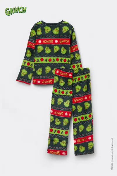 Pigiama Lungo Pile Leggero Grinch Natale Bimbi Unisex Unisex Nero miniatura 3