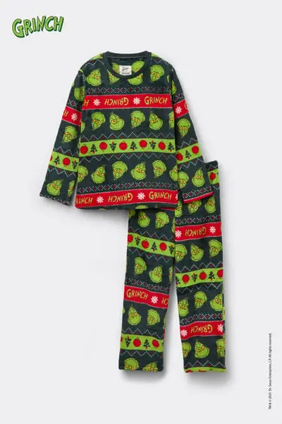Pigiama Lungo Pile Leggero Grinch Natale Bimbi Unisex Unisex Nero