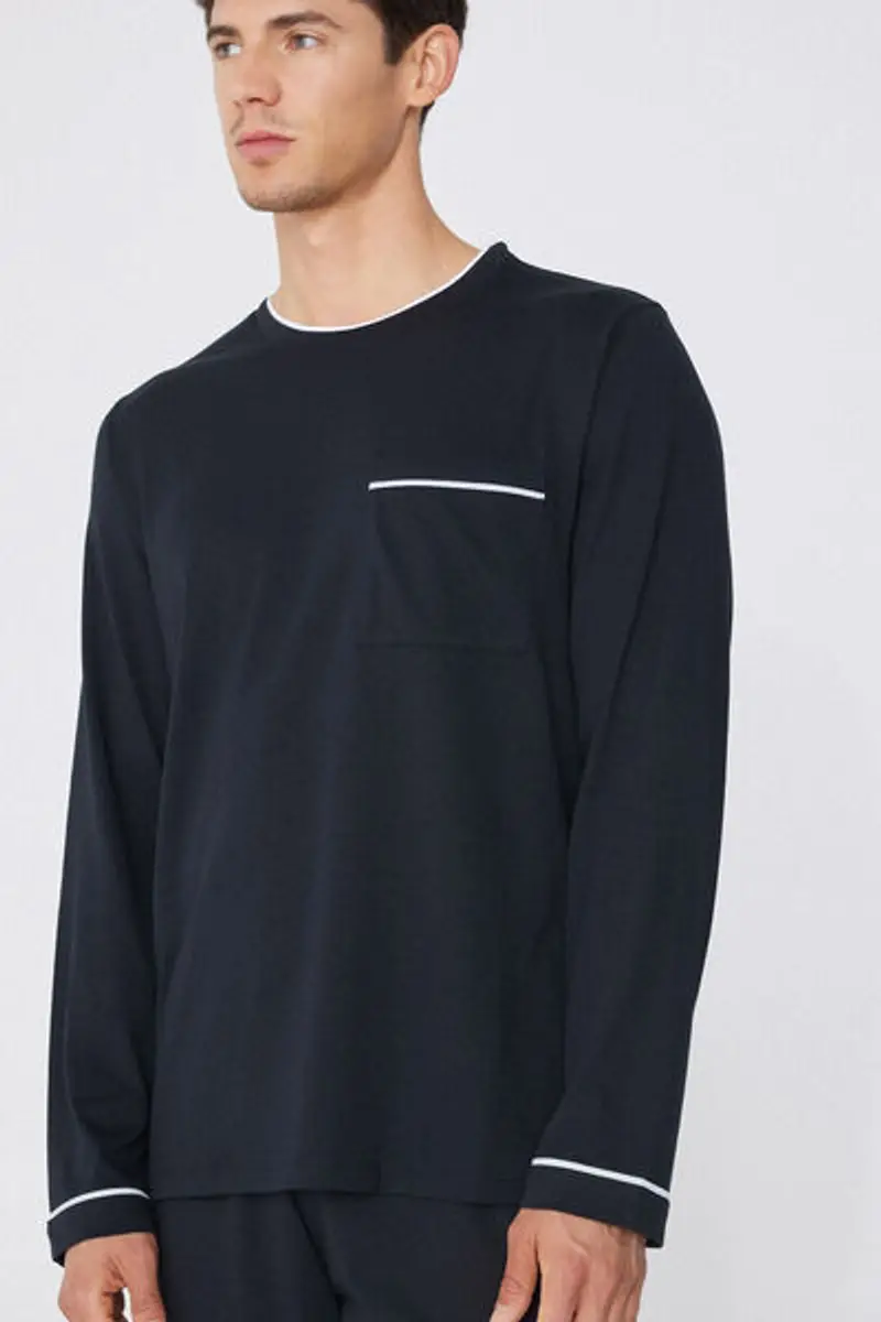 Tezenis Pigiama Manica Lunga in Cotone Piping Uomo Blu Taglia L miniatura 3