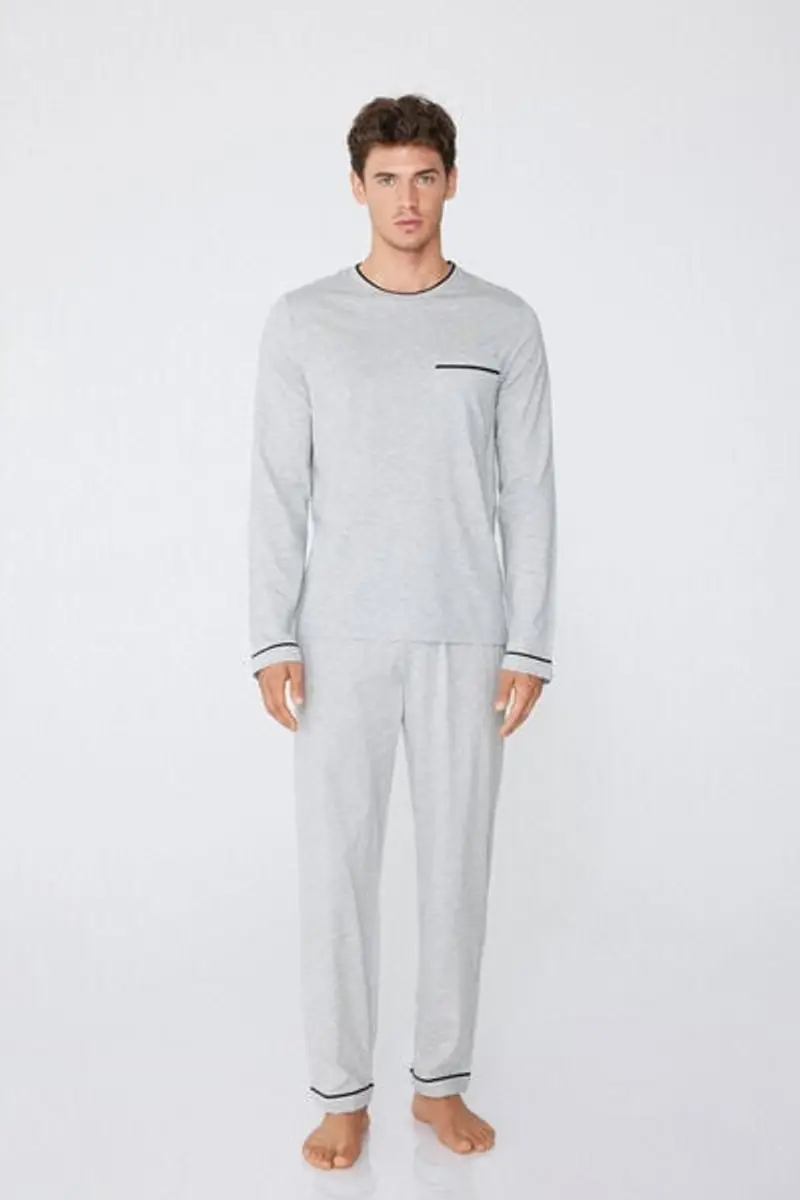 Tezenis Pigiama Manica Lunga in Cotone Piping Uomo Grigio Taglia L