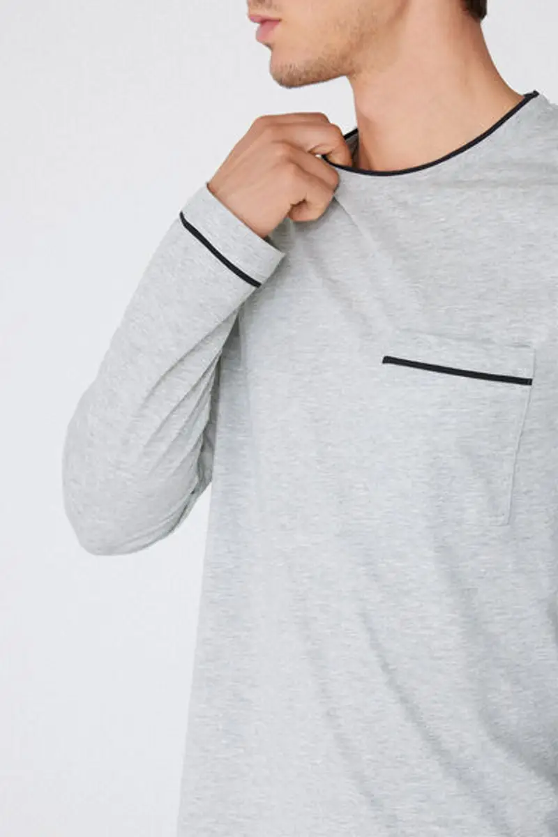 Tezenis Pigiama Manica Lunga in Cotone Piping Uomo Grigio Taglia L miniatura 3