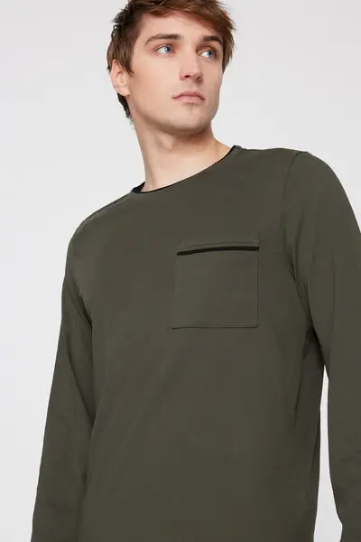 Pigiama Manica Lunga in Cotone Piping Uomo Verde miniatura 3