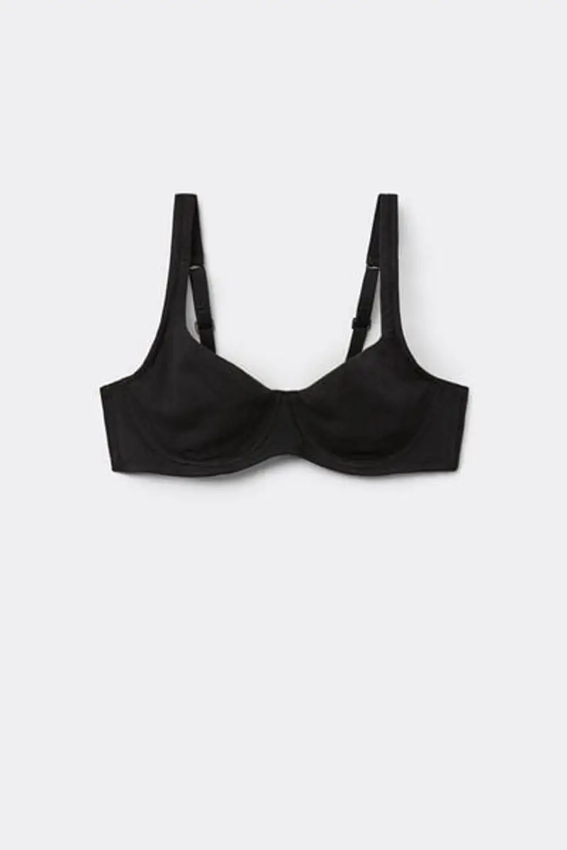Tezenis Reggiseno Balconcino in Cotone Organico Paris Donna Nero Taglia 2B