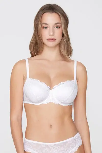 Reggiseno Balconcino in Pizzo Riciclato Prague Full Cover Donna Bianco miniatura 2
