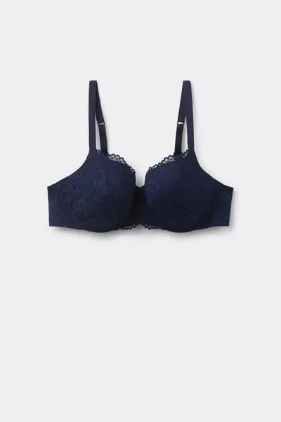 Reggiseno Balconcino in Pizzo Riciclato Prague Full Cover Donna Blu