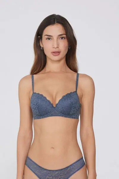 Reggiseno Balconcino Leggermente Imbottito in Pizzo Riciclato Wien Donna Blu miniatura 2