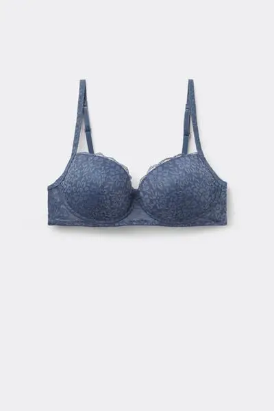 Reggiseno Balconcino Leggermente Imbottito in Pizzo Riciclato Wien Donna Blu