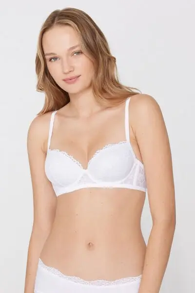 Reggiseno Balconcino Leggermente Imbottito Pizzo Riciclato Wien Donna Bianco miniatura 2