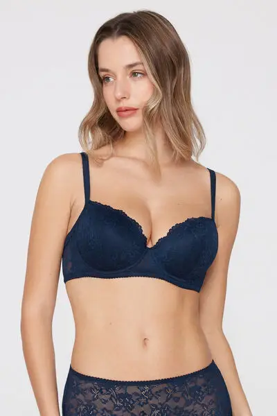 Reggiseno Balconcino Leggermente Imbottito Pizzo Riciclato Wien Donna Blu miniatura 2
