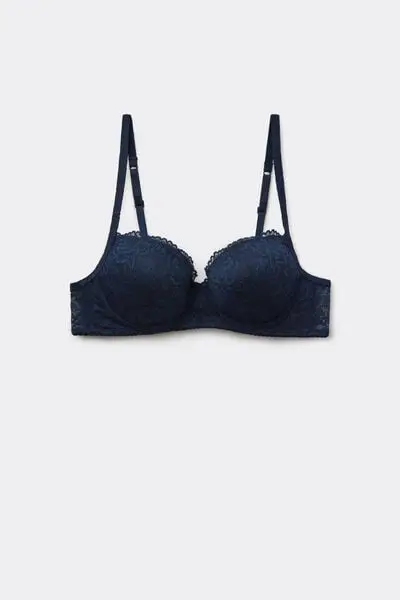 Reggiseno Balconcino Leggermente Imbottito Pizzo Riciclato Wien Donna Blu