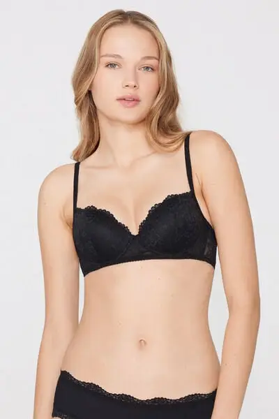 Reggiseno Balconcino Leggermente Imbottito Pizzo Riciclato Wien Donna Nero miniatura 2