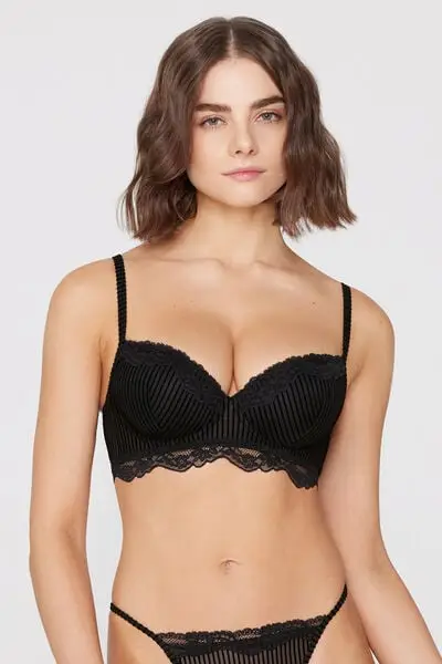 Reggiseno Balconcino Leggermente Imbottito Wien Glam Rib Donna Nero miniatura 2