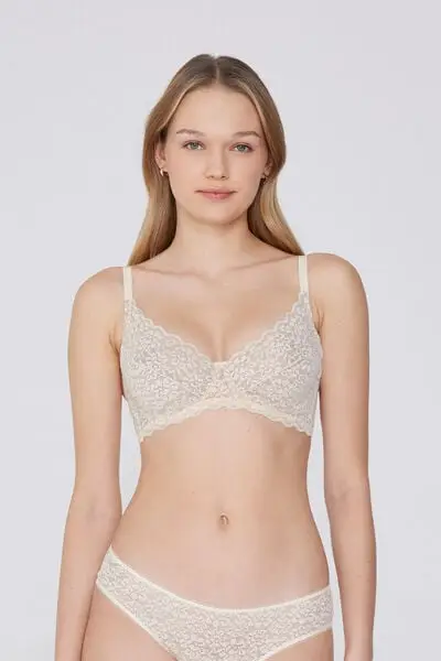 Reggiseno Balconcino Non Imbottito in Pizzo Riciclato Paris Donna Avorio miniatura 2