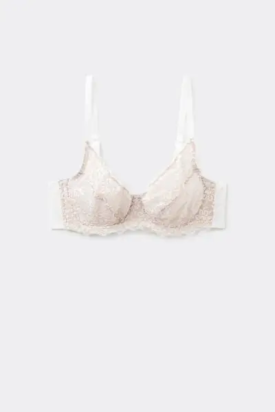Reggiseno Balconcino Non Imbottito in Pizzo Riciclato Paris Donna Bianco