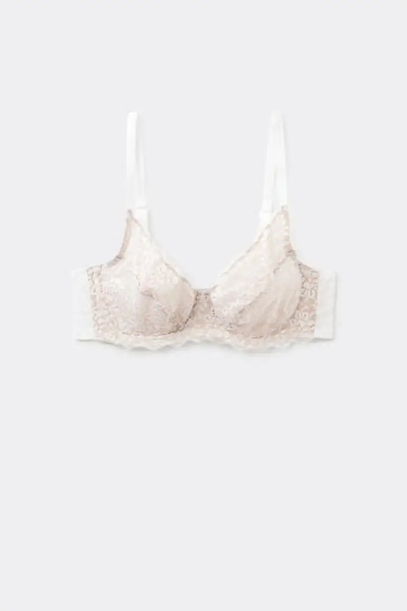 Tezenis Reggiseno Balconcino Non Imbottito in Pizzo Riciclato Paris Donna Bianco Taglia 3D