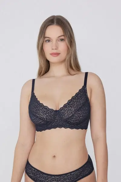 Reggiseno Balconcino Non Imbottito in Pizzo Riciclato Paris Donna Blu miniatura 2