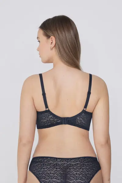 Reggiseno Balconcino Non Imbottito in Pizzo Riciclato Paris Donna Blu miniatura 3