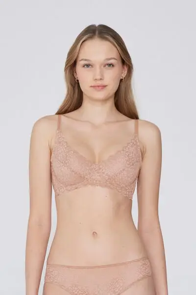 Reggiseno Balconcino Non Imbottito in Pizzo Riciclato Paris Donna Naturale miniatura 2