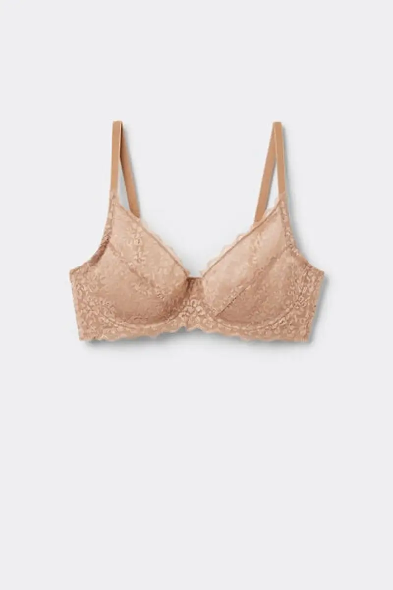 Tezenis Reggiseno Balconcino Non Imbottito in Pizzo Riciclato Paris Donna Naturale Taglia 2B