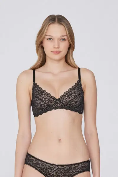 Reggiseno Balconcino Non Imbottito in Pizzo Riciclato Paris Donna Nero miniatura 2