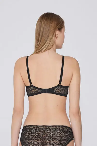 Reggiseno Balconcino Non Imbottito in Pizzo Riciclato Paris Donna Nero miniatura 3