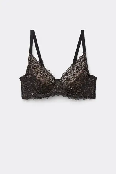 Reggiseno Balconcino Non Imbottito in Pizzo Riciclato Paris Donna Nero