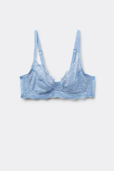 Reggiseno Balconcino Non Imbottito Pizzo Riciclato Paris Donna Azzurro