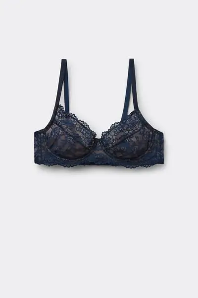 Reggiseno Balconcino Non Imbottito Pizzo Riciclato Paris Donna Blu