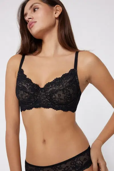 Reggiseno Balconcino Non Imbottito Pizzo Riciclato Paris Donna Nero miniatura 3