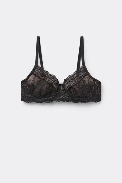 Reggiseno Balconcino Non Imbottito Pizzo Riciclato Paris Donna Nero